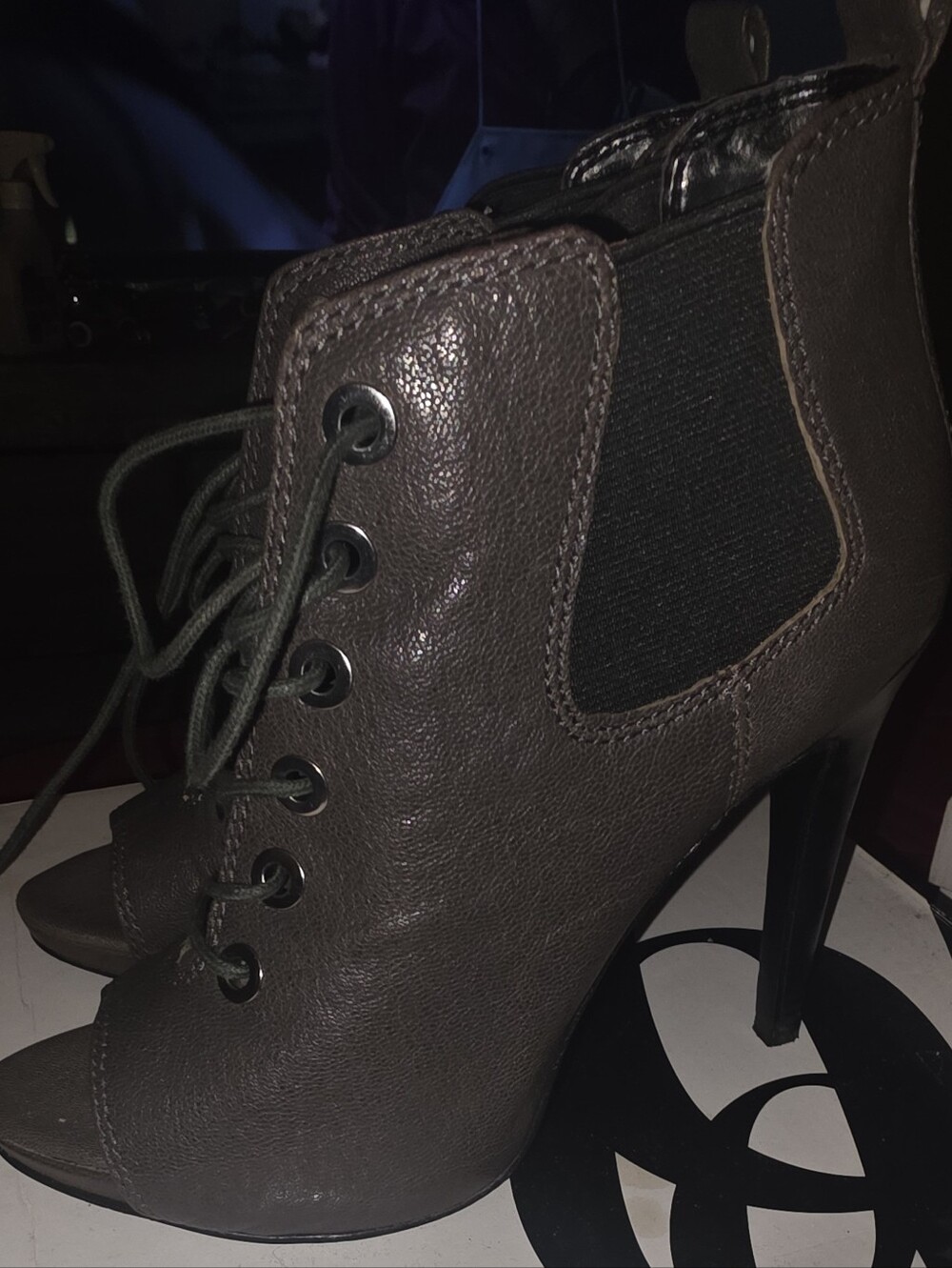 Lace-Up Peep Toe Nine West High Heel Bootie in Brown